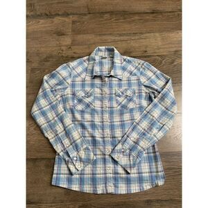 Womens TILT stretch western pearl snap long sleeve button up plaid‎ size M